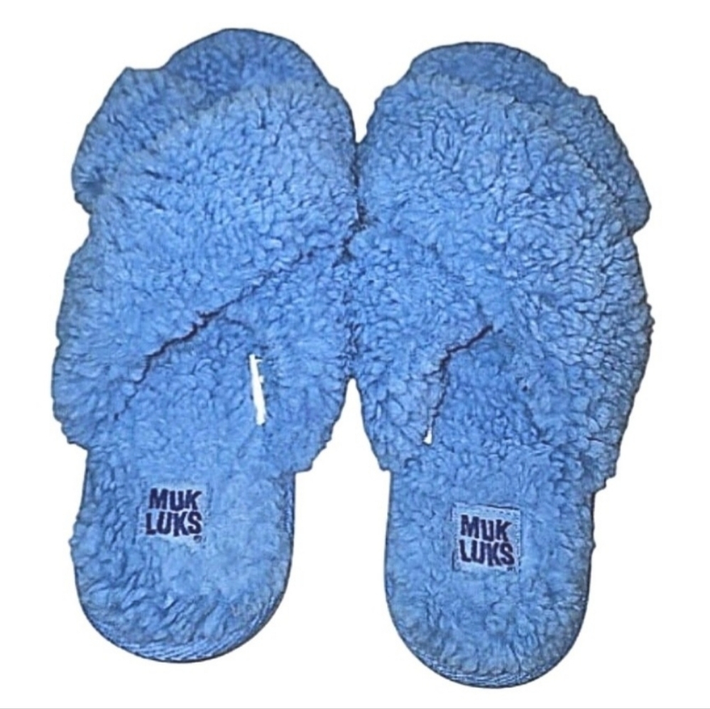 MUK LUKS Blue Sherpa Slides Slippers Size S (5-6)
